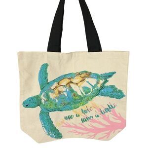 Sea Turtle Canvas Tote Bag Use A Tote Save A Turtle 100% Cotton 15x18 Inches NEW